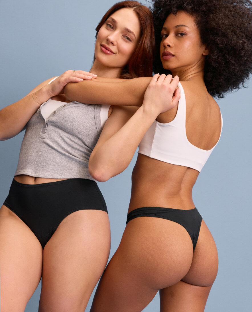 two women wearing sustainable non-toxic underwear