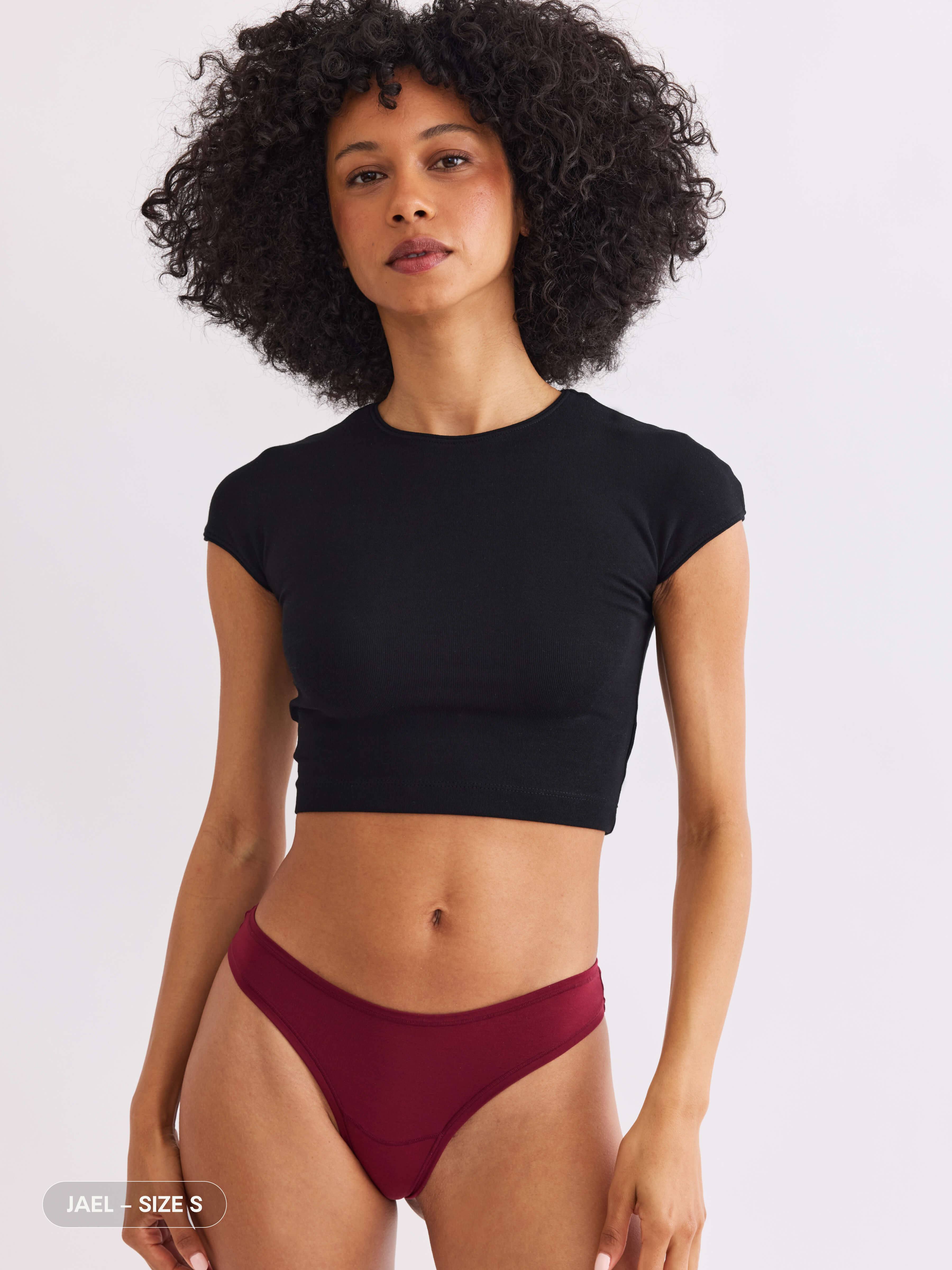 Merlot thong underwear front on model C