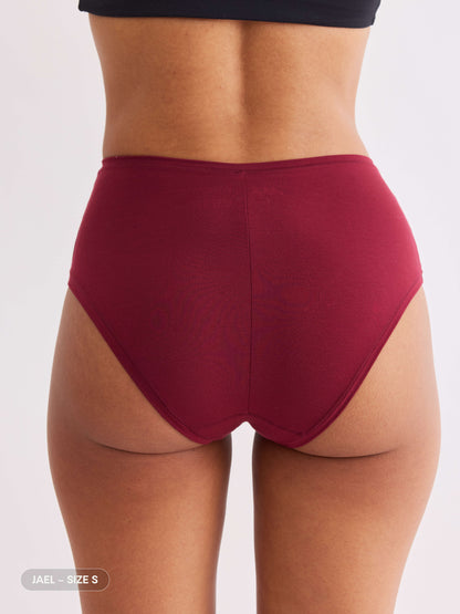 model C wearing black pair of sustainable non-toxic women's underwear back view 