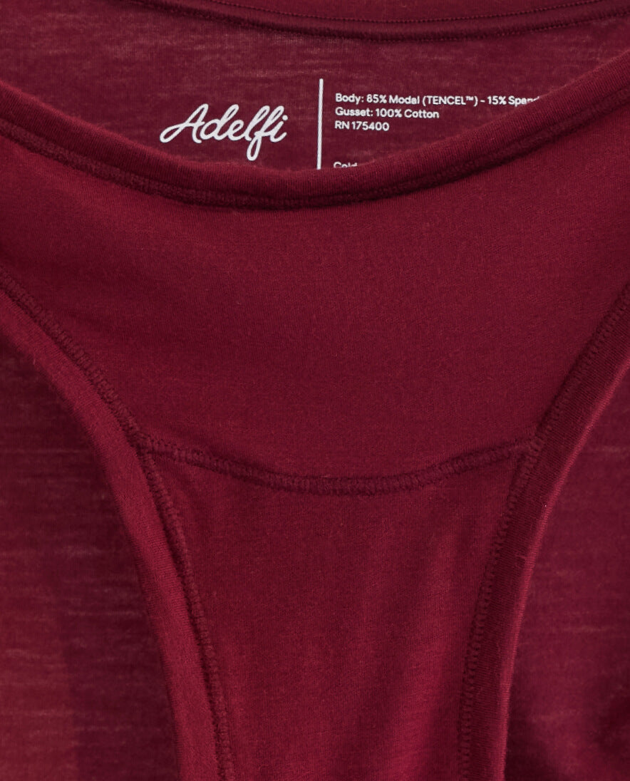 gusset on red pair of sustainable underwear 