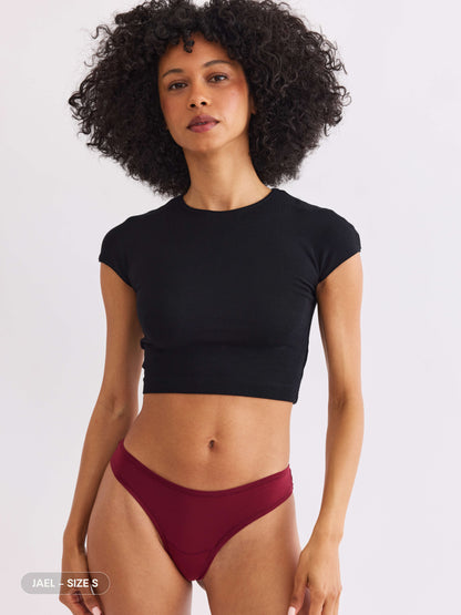 Merlot thong underwear front on model C 